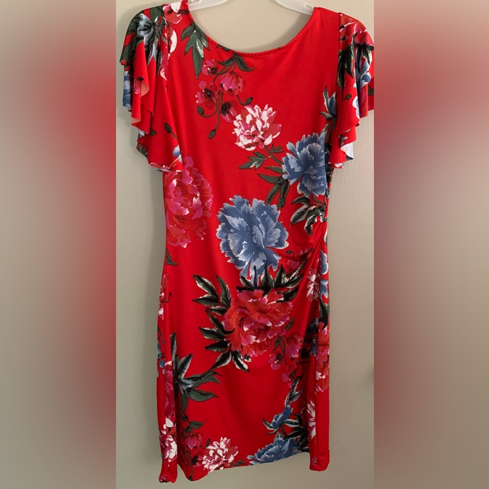 Violet B Floral Print Flutter Short Sleeve Dress